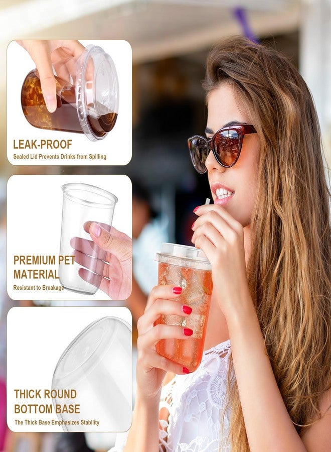 Kesaplan 50 Set 16oz Clear Plastic Cups with Lids & Straws, Disposable Round Bottom To Go Iced Coffee Drinking Cup for Cold Beverage Smoothies Juice Lemonade Slushies Milkshake Party Catering Supplies - Image 4